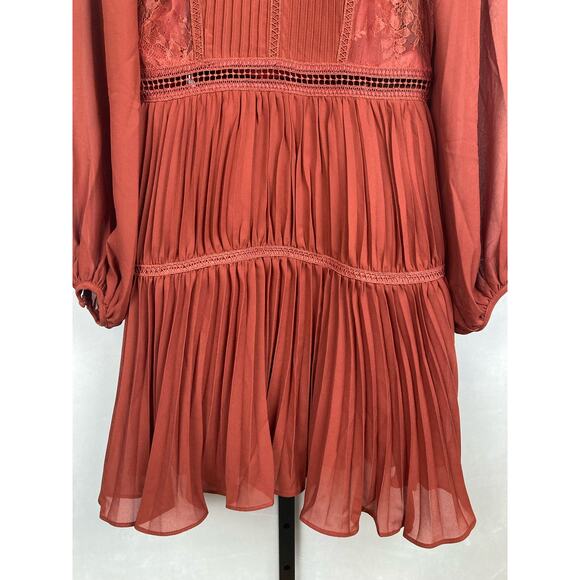 True Decadence Lena Burgundy Lace Pleated Mini Dress Sz US 8/UK 12 NWT Sheer - Picture 5 of 14